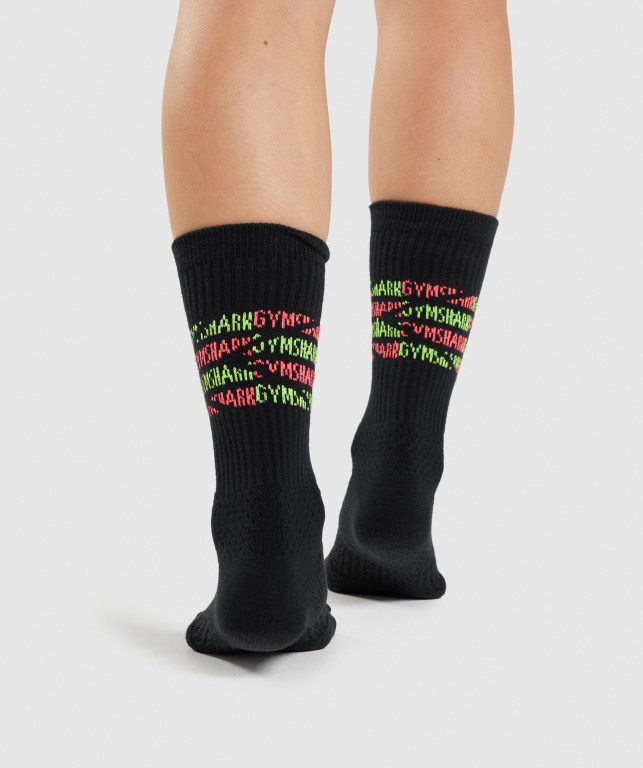 Gymshark Premium Logo 1pk Women's Socks Black | UAE-23KSTJ