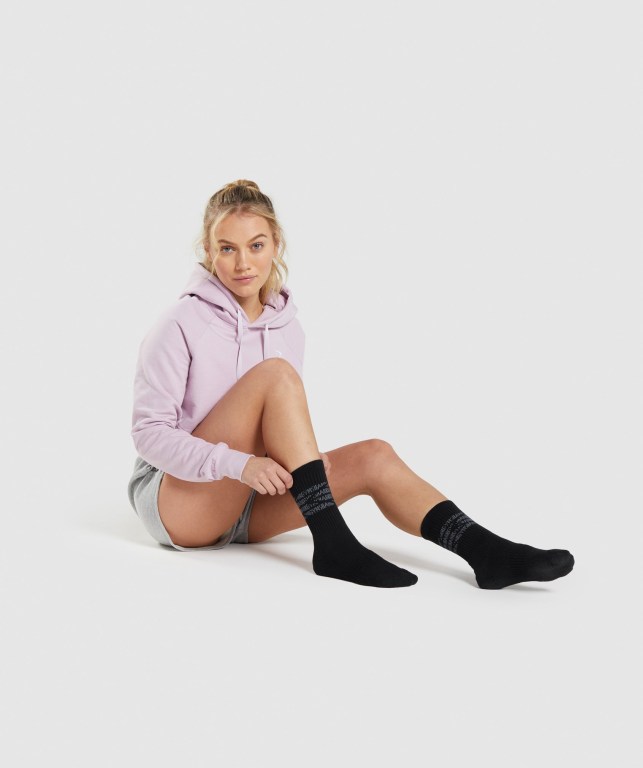 Gymshark Premium Logo 1pk Women's Socks Black / Grey | UAE-52SAKL