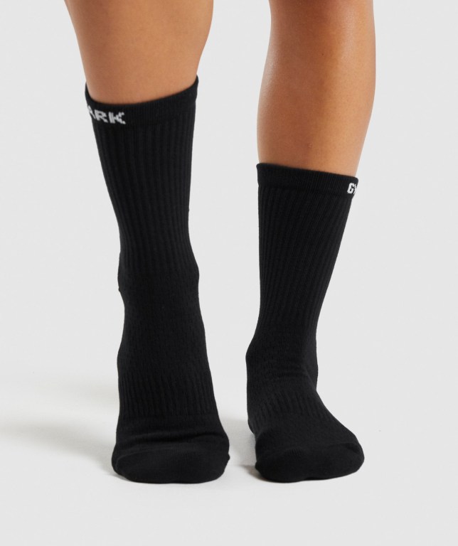 Gymshark Premium Logo 1pk Women's Socks Black | UAE-92KNSQ