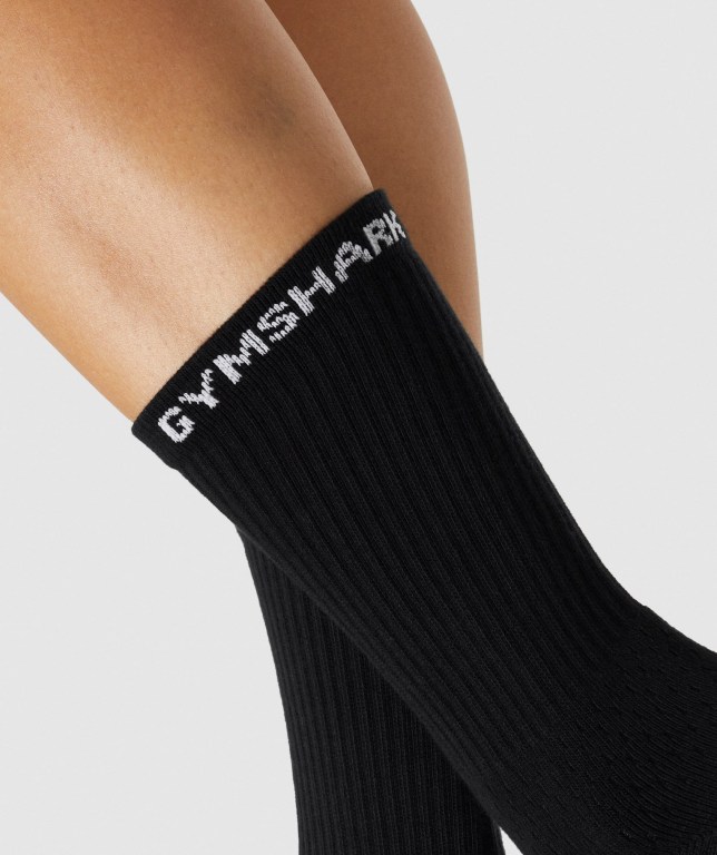 Gymshark Premium Logo 1pk Women's Socks Black | UAE-92KNSQ