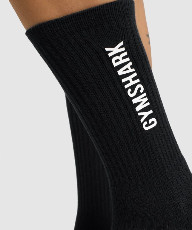 Gymshark Premium Logo Men's Socks Black | UAE-13TXSK