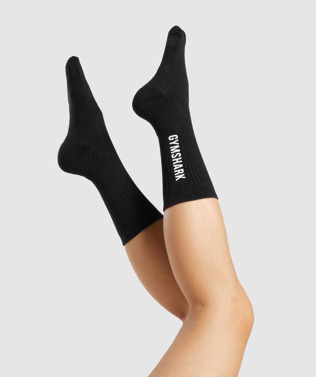 Gymshark Premium Logo Men's Socks Black | UAE-13TXSK