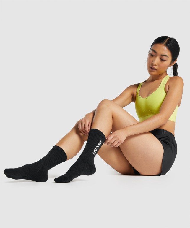 Gymshark Premium Logo Women's Socks Black | UAE-01SJIL