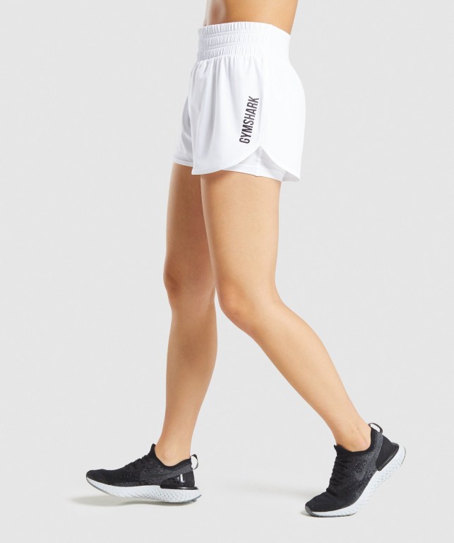 Gymshark Pulse Mid Rise Women's Shorts White | UAE-45MQUK