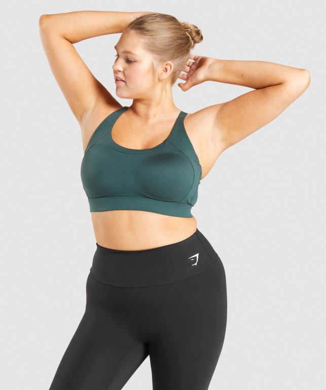 Gymshark Racer Back Training Women\'s Sports Bra Dark Green | UAE-48DGBA