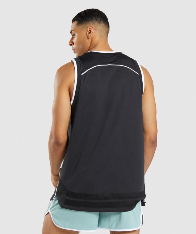 Gymshark Recess Basketball Men's Tank Tops Black / White | UAE-01NFTP