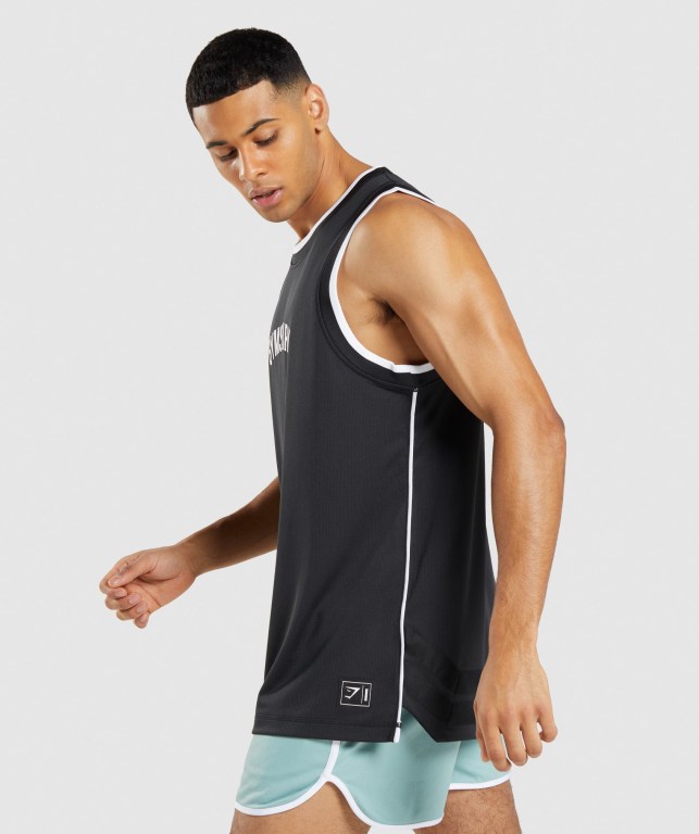 Gymshark Recess Basketball Men's Tank Tops Black / White | UAE-01NFTP