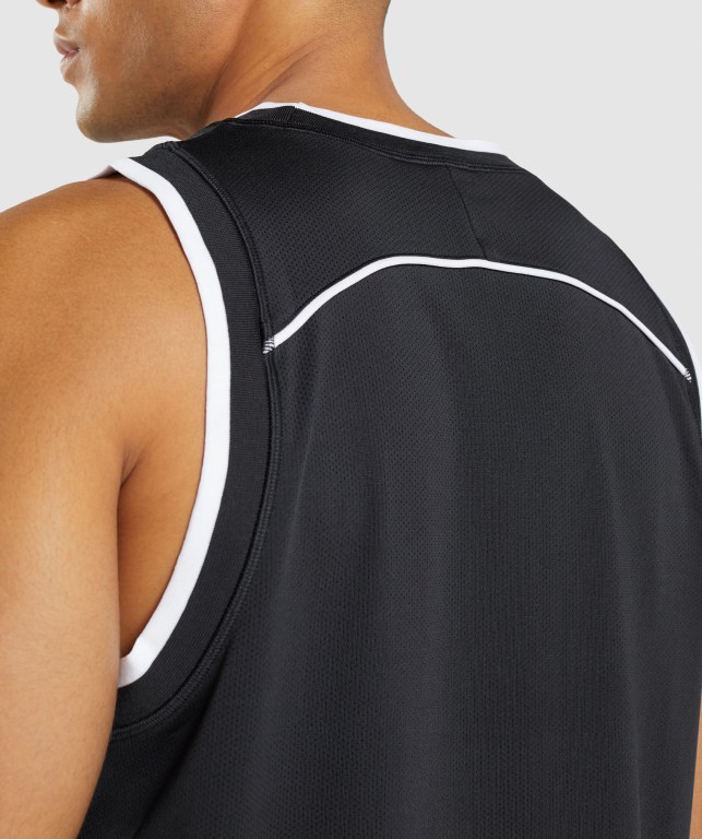 Gymshark Recess Basketball Men's Tank Tops Black / White | UAE-01NFTP