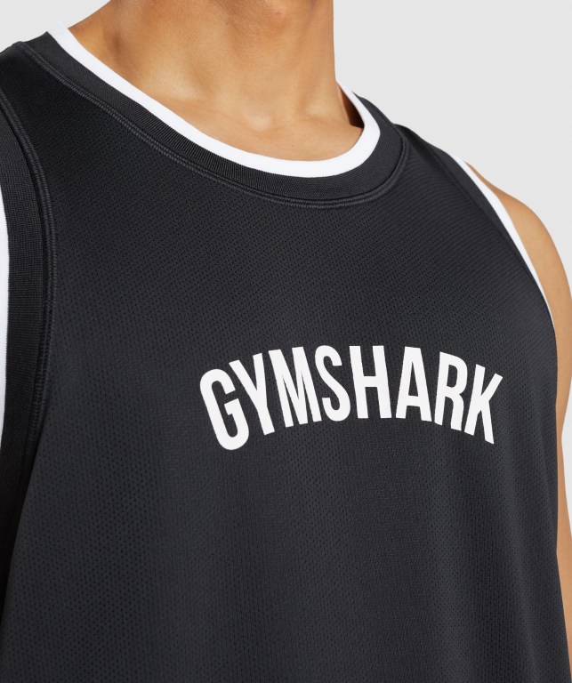 Gymshark Recess Basketball Men's Tank Tops Black / White | UAE-01NFTP