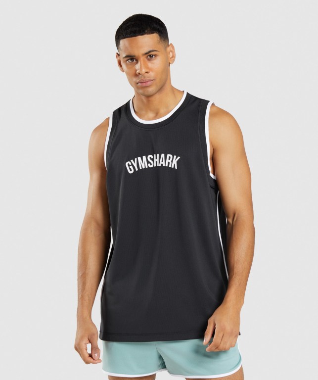 Gymshark Recess Basketball Men\'s Tank Tops Black / White | UAE-01NFTP