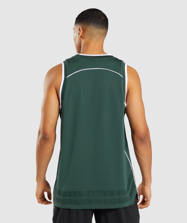 Gymshark Recess Basketball Men's Tank Tops Obsidian Green / White | UAE-67AWLJ