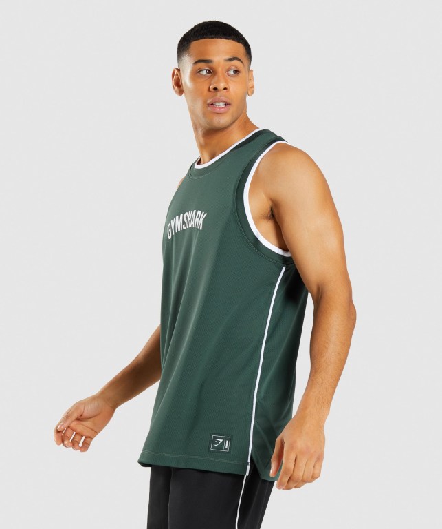 Gymshark Recess Basketball Men's Tank Tops Obsidian Green / White | UAE-67AWLJ