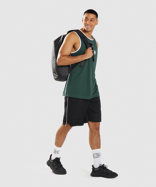 Gymshark Recess Basketball Men's Tank Tops Obsidian Green / White | UAE-67AWLJ