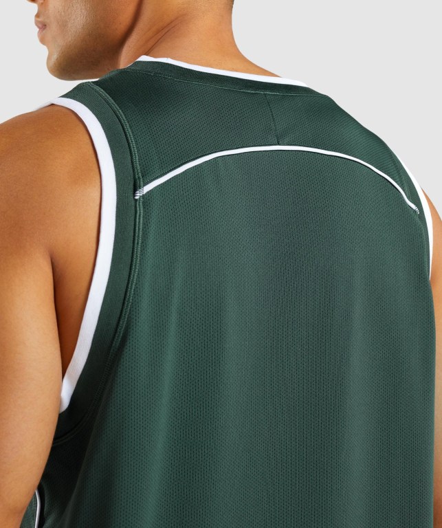 Gymshark Recess Basketball Men's Tank Tops Obsidian Green / White | UAE-67AWLJ