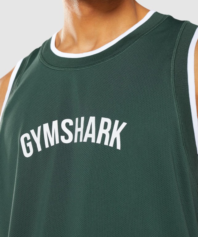 Gymshark Recess Basketball Men's Tank Tops Obsidian Green / White | UAE-67AWLJ