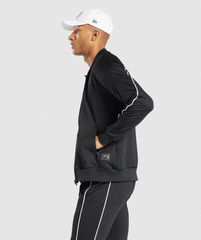 Gymshark Recess Full Zip Track Men's Jackets Black | UAE-92PEIK