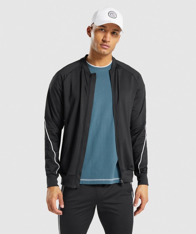 Gymshark Recess Full Zip Track Men\'s Jackets Black | UAE-92PEIK