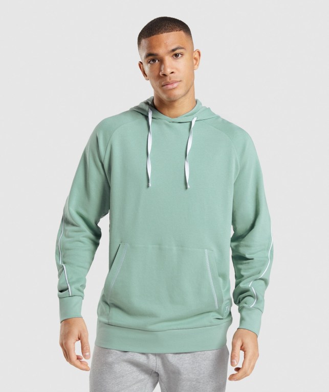 Gymshark Recess Men\'s Hoodies Blue / White | UAE-91VDMP