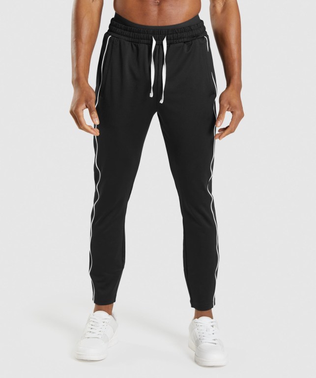 Gymshark Recess Men\'s Joggers Black / White | UAE-02PJQM