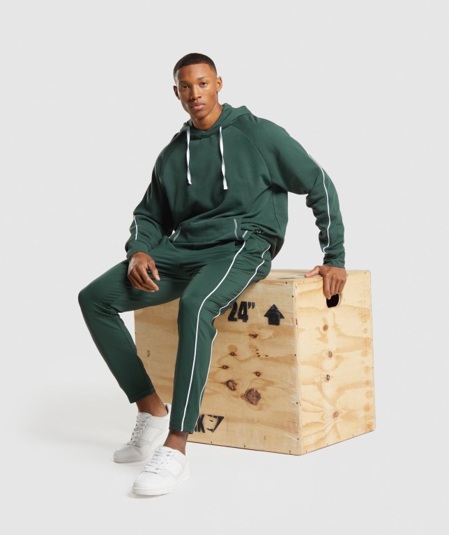 Gymshark Recess Men's Joggers Obsidian Green / White | UAE-24IRGK