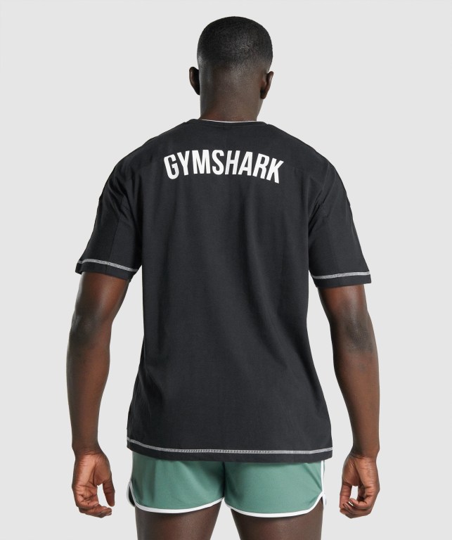 Gymshark Recess Men's T Shirts Black | UAE-43LYJU