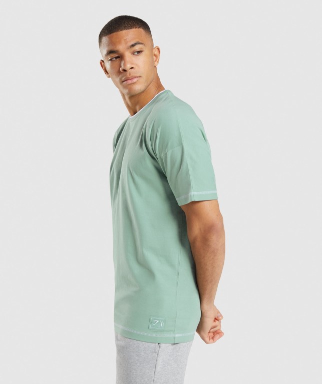 Gymshark Recess Men's T Shirts Blue / White | UAE-43SDYR