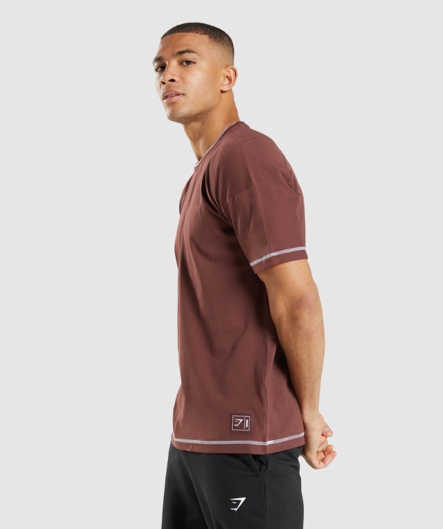 Gymshark Recess Men's T Shirts Pink Brown / White | UAE-20UVOD