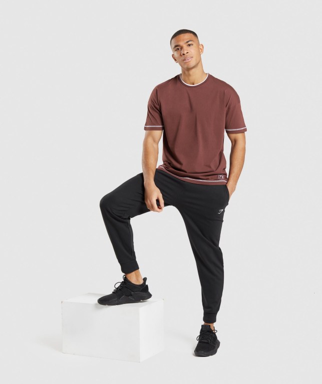 Gymshark Recess Men's T Shirts Pink Brown / White | UAE-20UVOD