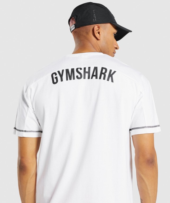 Gymshark Recess Men's T Shirts White | UAE-38PLQU