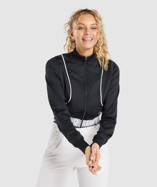 Gymshark Recess Track Top Women\'s Jackets Black | UAE-78NZWL