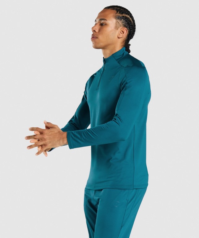 Gymshark Regulate 1/4 Zip Men's Hoodies Turquoise | UAE-79LMDT