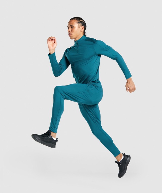 Gymshark Regulate 1/4 Zip Men's Hoodies Turquoise | UAE-79LMDT