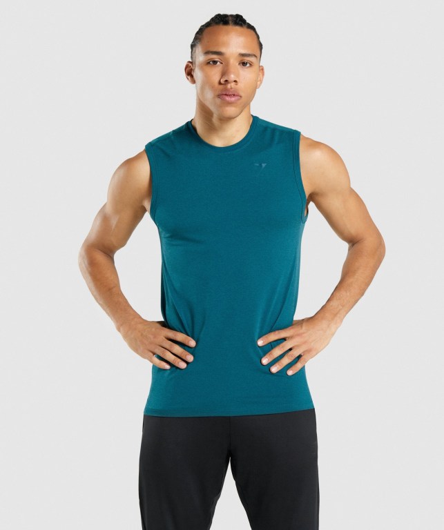 Gymshark Regulate Training Men\'s Tank Tops Turquoise | UAE-38DUAZ