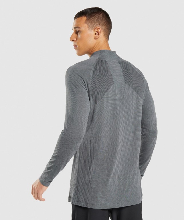 Gymshark Retake Seamless 1/4 Zip Men\'s Hoodies Black / Grey | UAE-64ZBSI