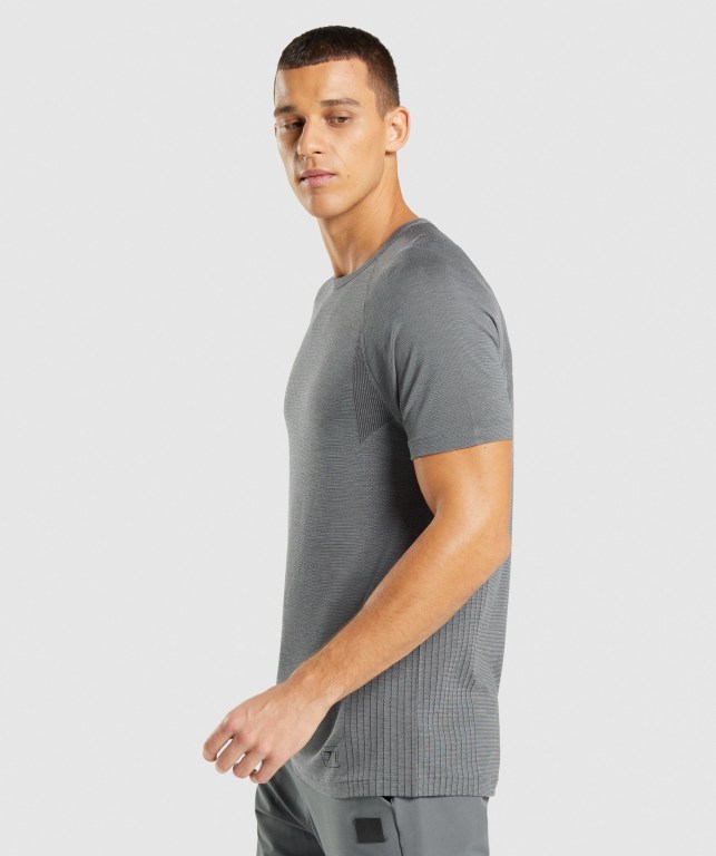 Gymshark Retake Seamless Men's T Shirts Black / Grey | UAE-38MWIG