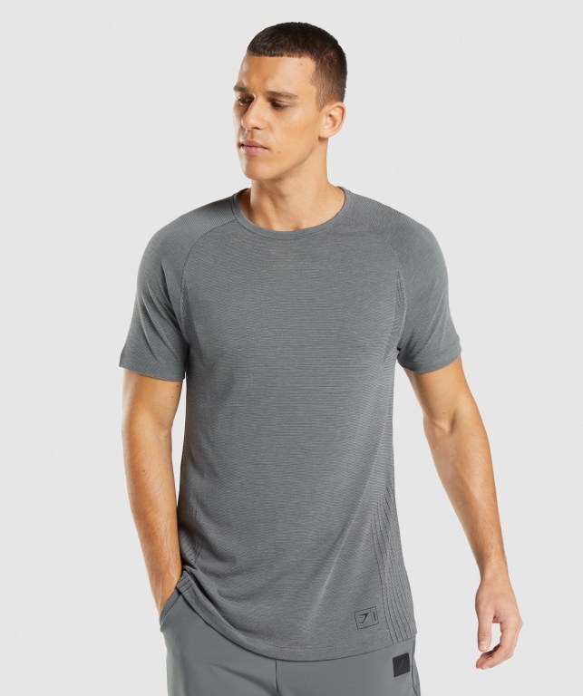 Gymshark Retake Seamless Men\'s T Shirts Black / Grey | UAE-38MWIG