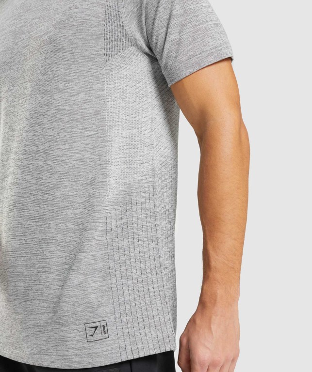 Gymshark Retake Seamless Men's T Shirts Light Grey / Black | UAE-78IEFZ