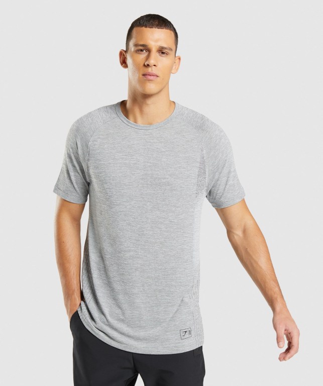 Gymshark Retake Seamless Men\'s T Shirts Light Grey / Black | UAE-78IEFZ