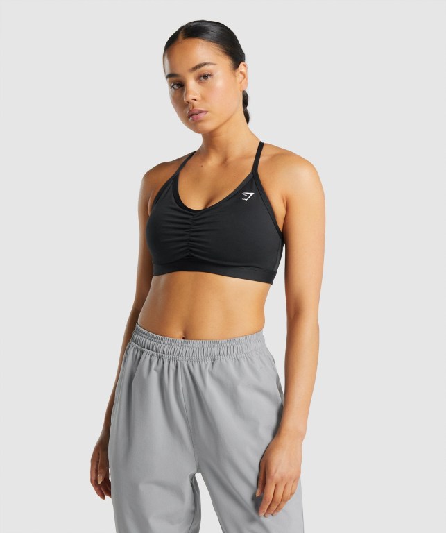 Gymshark Ruched Training Women\'s Sports Bra Black | UAE-74FUOT