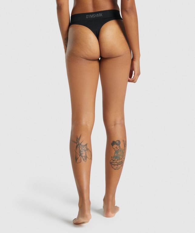 Gymshark Seamless High Rise Thong Women's Underwear Black | UAE-62ZBUF