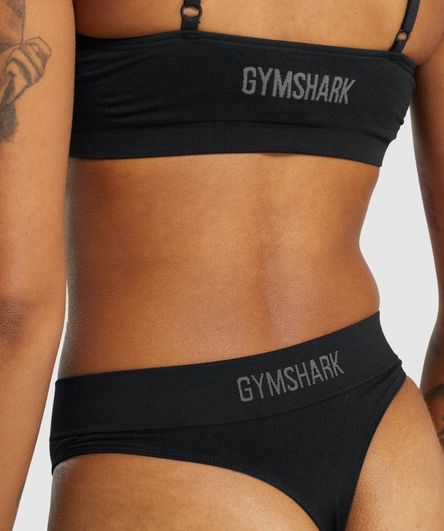 Gymshark Seamless High Rise Thong Women's Underwear Black | UAE-62ZBUF