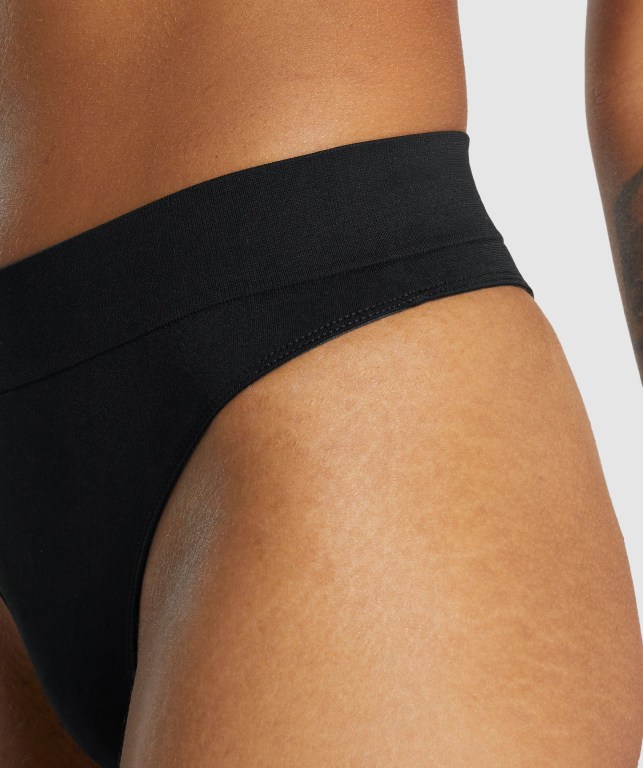 Gymshark Seamless High Rise Thong Women's Underwear Black | UAE-62ZBUF