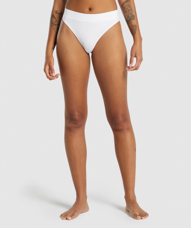 Gymshark Seamless High Rise Thong Women\'s Underwear White | UAE-87UREK