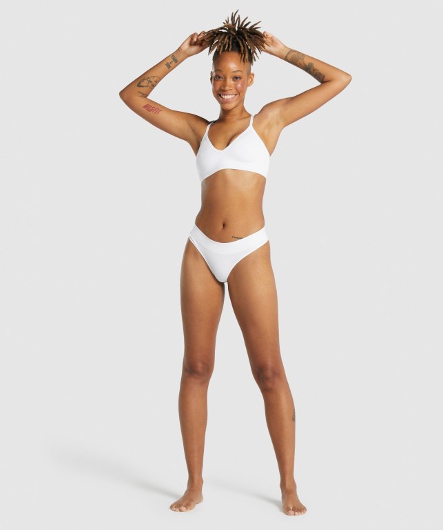 Gymshark Seamless Low Neck Bralette Women's Underwear White | UAE-93CRXT