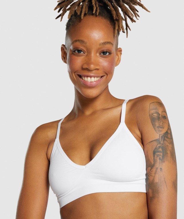 Gymshark Seamless Low Neck Bralette Women's Underwear White | UAE-93CRXT