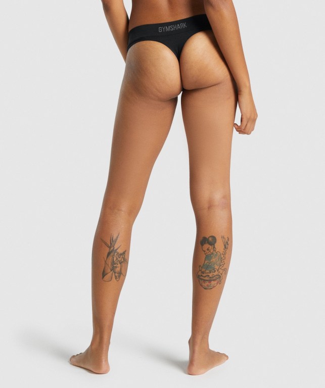 Gymshark Seamless Low Rise Thong Women's Underwear Black | UAE-92WQFE