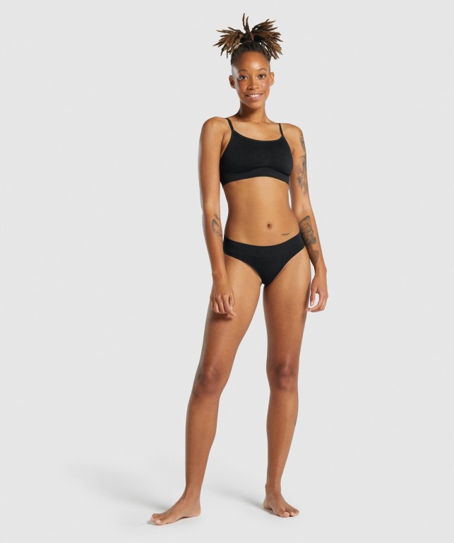 Gymshark Seamless Low Rise Thong Women's Underwear Black | UAE-92WQFE