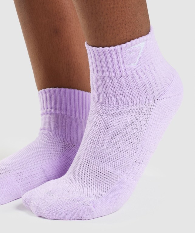 Gymshark Sharkhead Embroidered Quarter 2pk Women's Socks Light Purple | UAE-59MZGW