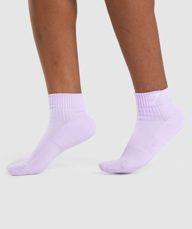 Gymshark Sharkhead Embroidered Quarter 2pk Women\'s Socks Light Purple | UAE-59MZGW