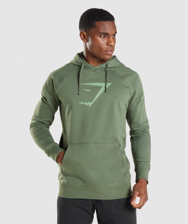 Gymshark Sharkhead Infill Men\'s Hoodies Green | UAE-06VDNA